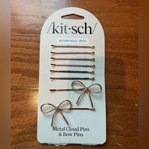 Kitsch Metal Cloud & Bow Pins Set - Gold, Black, Tan